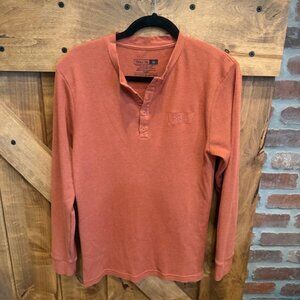 Troll Co Men’s Waffle Knit Thermal Henley Shirt Long Sleeve Rust Orange Medium